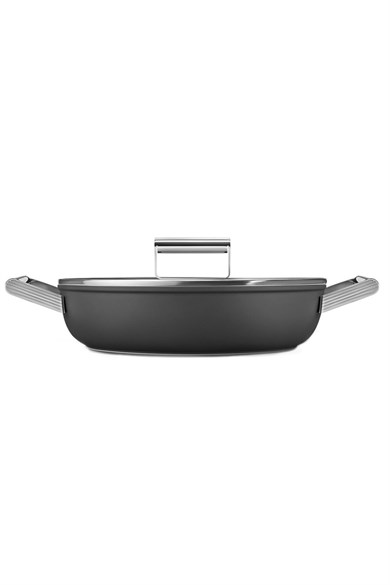 SMEGSMEG Cookware 50'S Style Siyah Pilav Tenceresi Cam Kapaklı 28 cm CKFD2811BLM